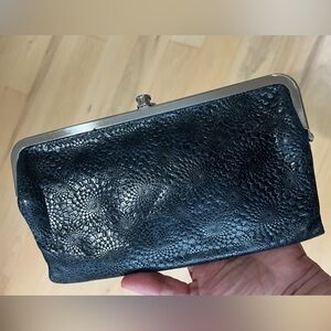 Hobo Textured Black Wallet with Silver Frame